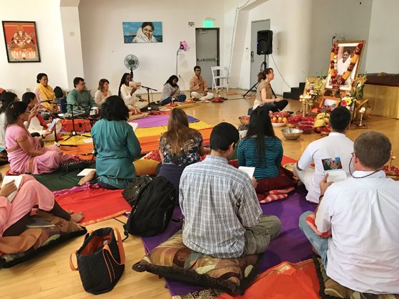 Devotees chanting the Laksharchana at MA Center LA