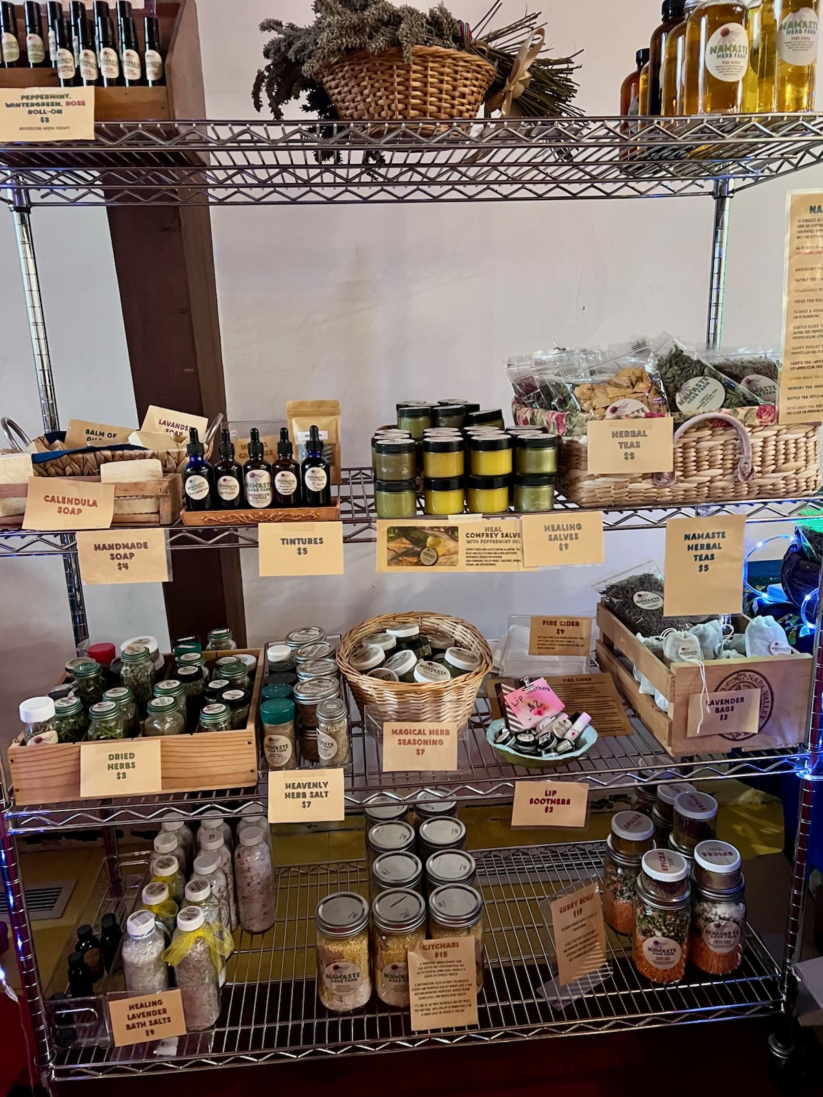 Namaste Herb Farm stand inside the temple