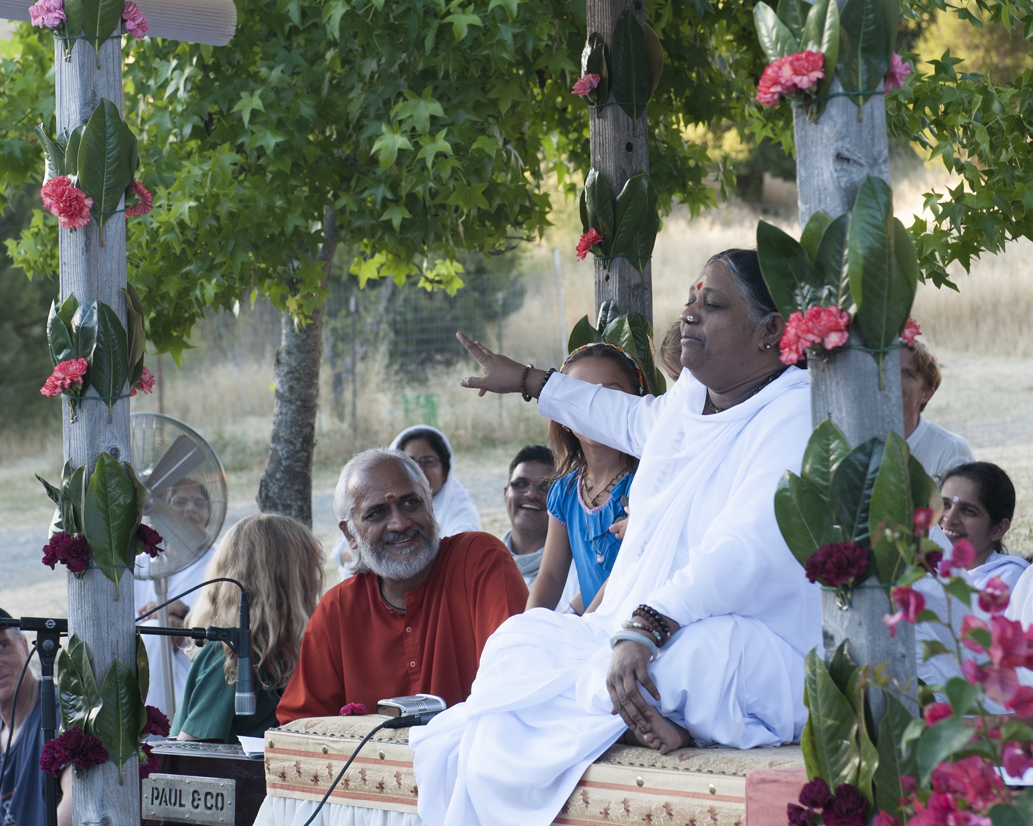 Amma with devotees at a retreat