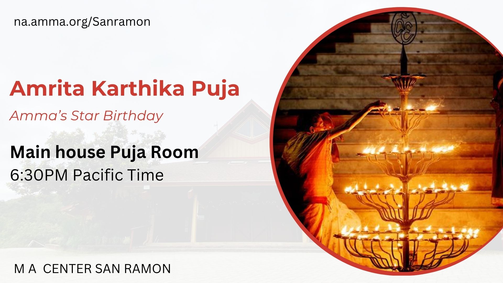 Amrita Karthika Puja flyer — Amma's star birthday, Main House Puja Room, 6:30 p.m.