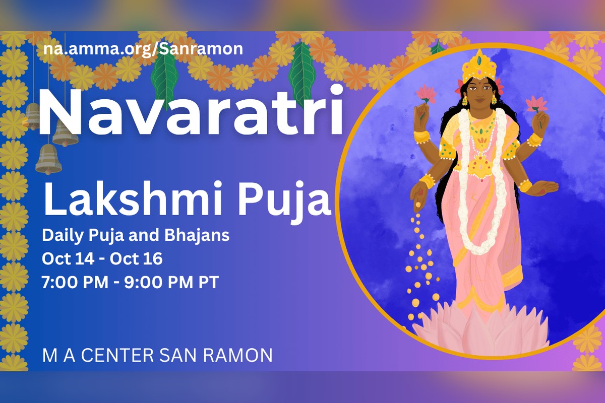 Navaratri Lakshmi Puja flyer — October 14–16, 7:00–9:00 PM PT