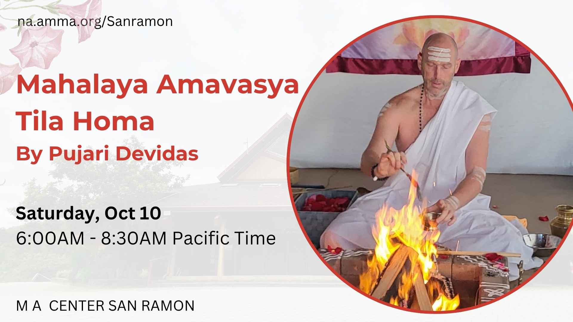 Mahalaya Amavasya Tila Homa by Pujari Devidas flyer — Saturday, October 10, 6:00–8:30 AM