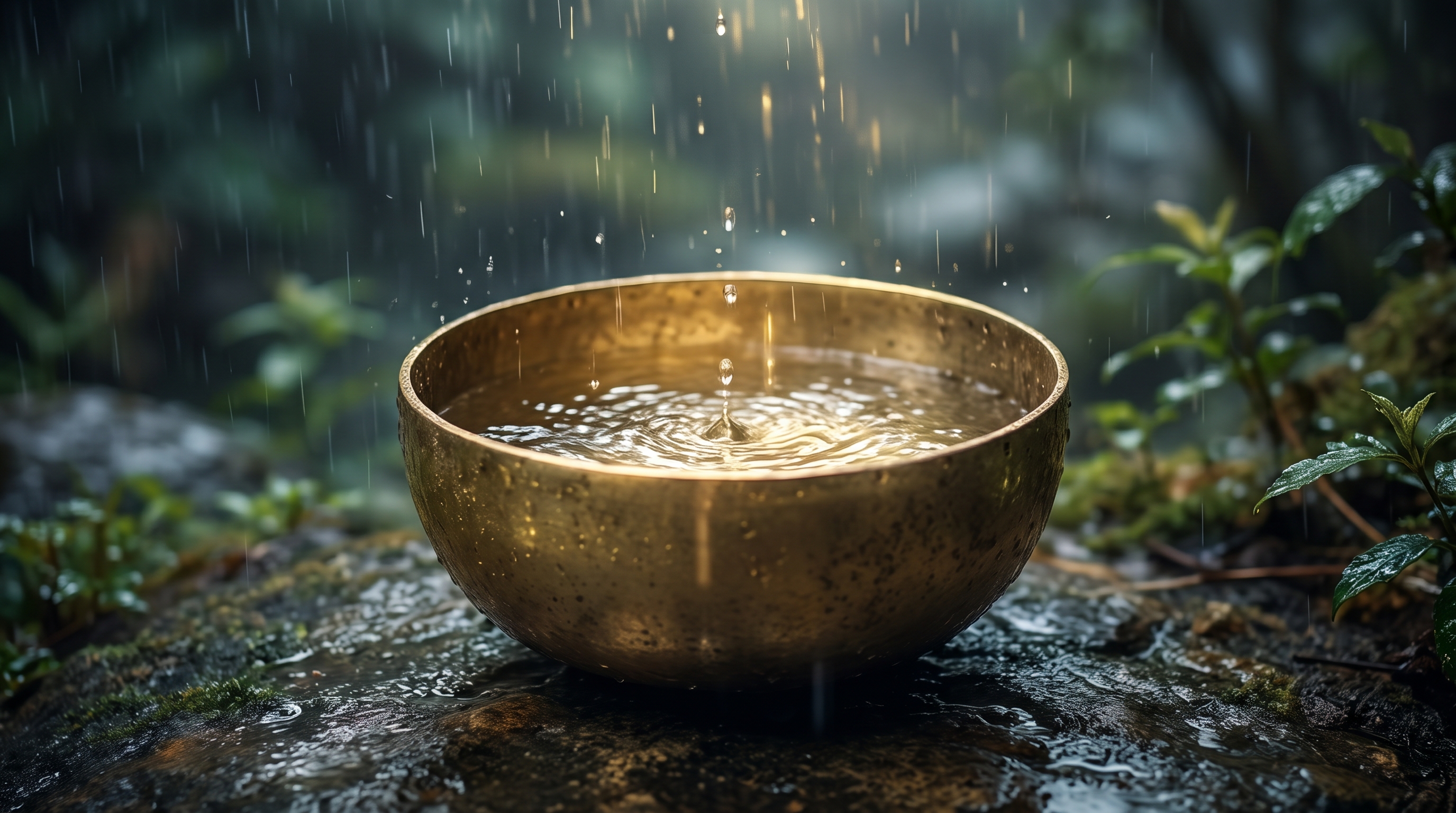 Golden bowl and rain