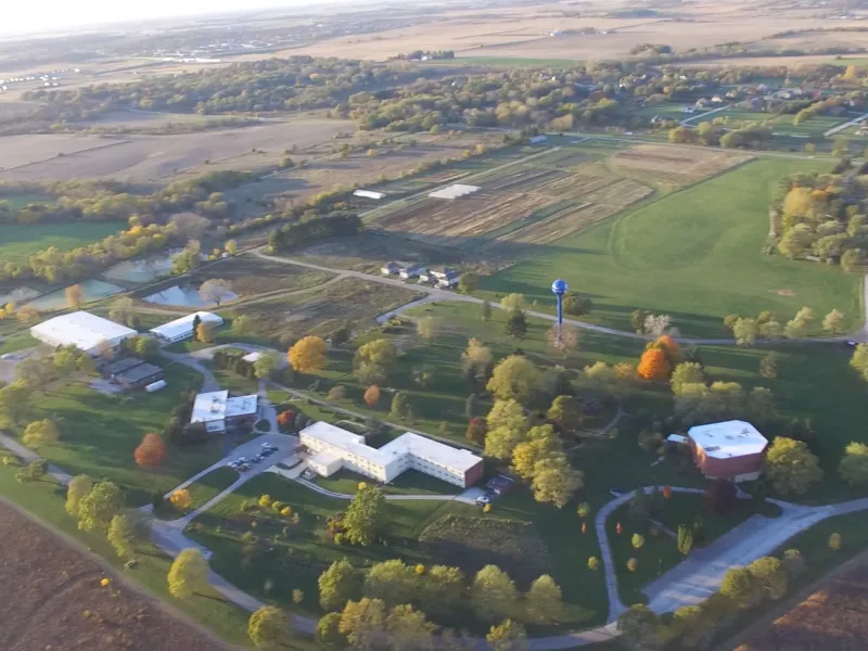 Aerial view of the 142-acre MA Center Chicago campus in Elburn, Illinois