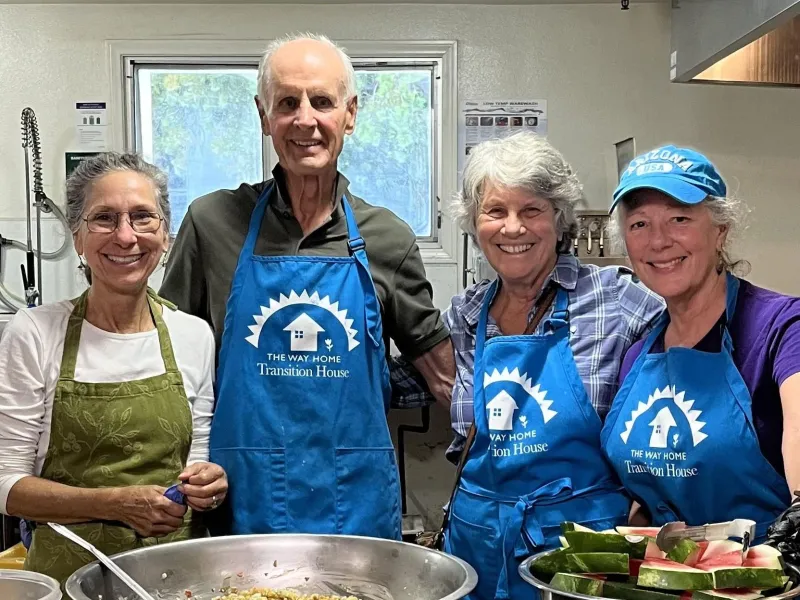Santa Barbara satsang volunteers cooking for Transition House