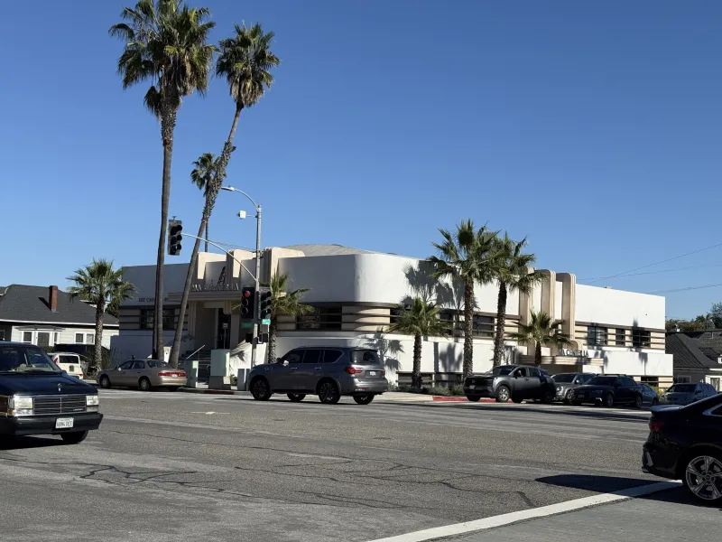 Palm trees outside a program venue in Los Angeles