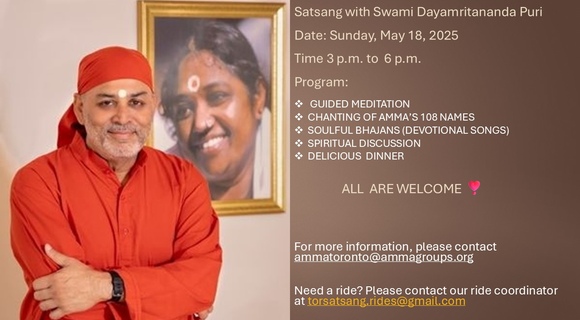 Satsang with Dayamrita Swamiji - Sun May 18, 3:00-6:00 PM