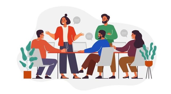 Cartoon of people meeting