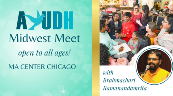 Group of AYUDH members and a thumbnail photo of Br. Ramanandamrita
