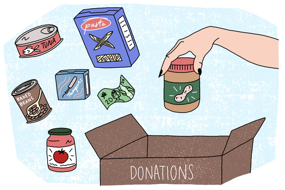 Non-perishable food items placed in box