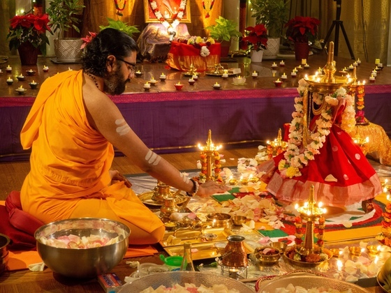 Kartika Sarvaishwarya Puja for Amma's Birthday - Sep 25, 6:30 PM Br. Ramanandamrita Chaitanya performing a puja