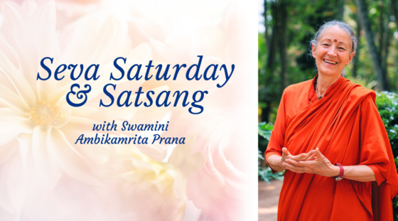 Swamini Ambikamrita Prana with floral graphics