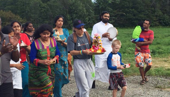 Br. Ramanand & Toronto Satsang members in procession with Krishna murthis