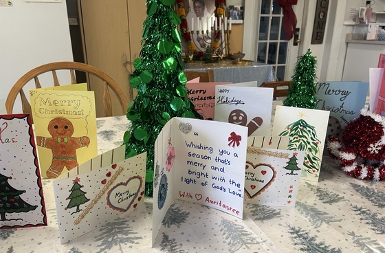 Holiday cards handmade by Amrita Bala Kendra students