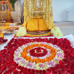 Intricate design of flower petals before Krishna's cradle