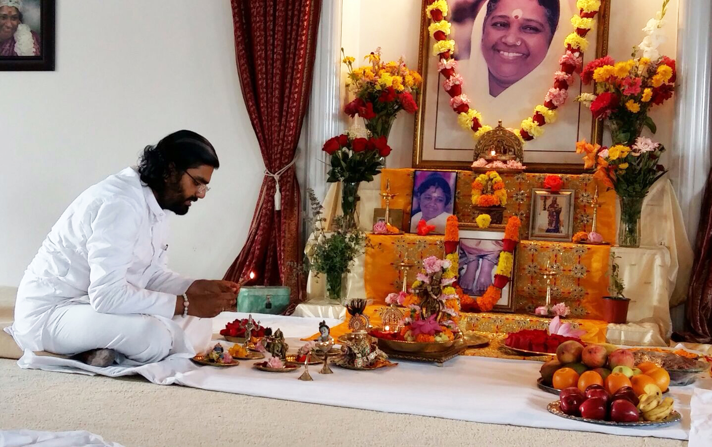 Br. Ramanand before the beautiful Krishna Jayanthi altar