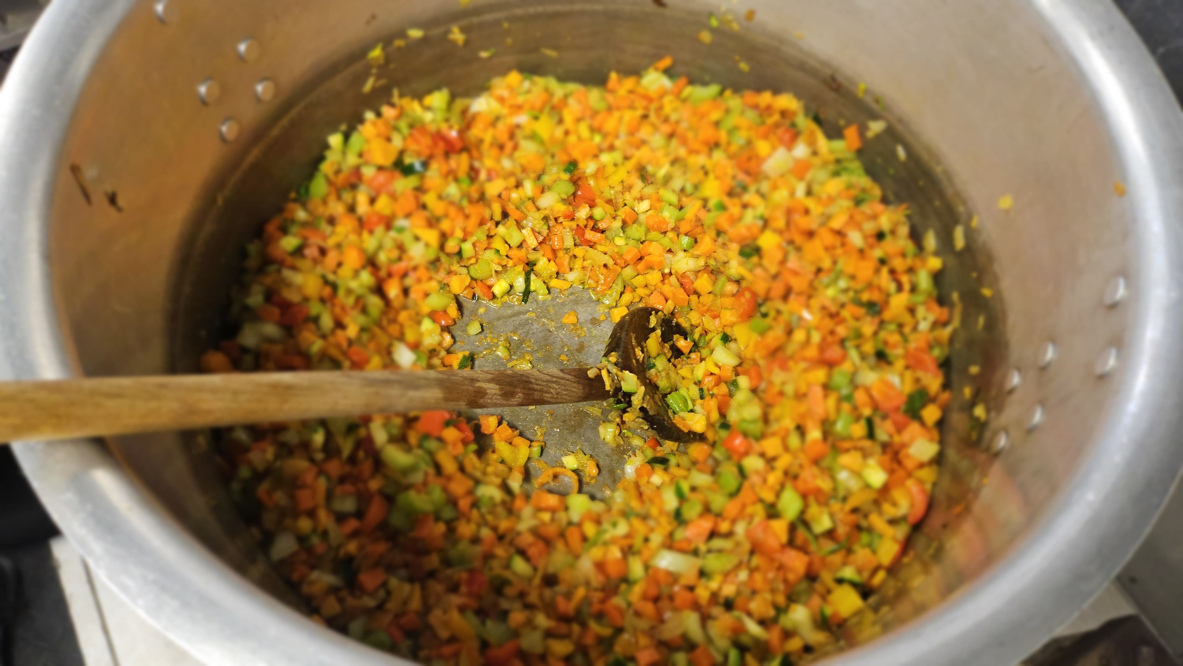 Chopped veggies in pot