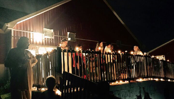 Balcony lit up with diwali lights