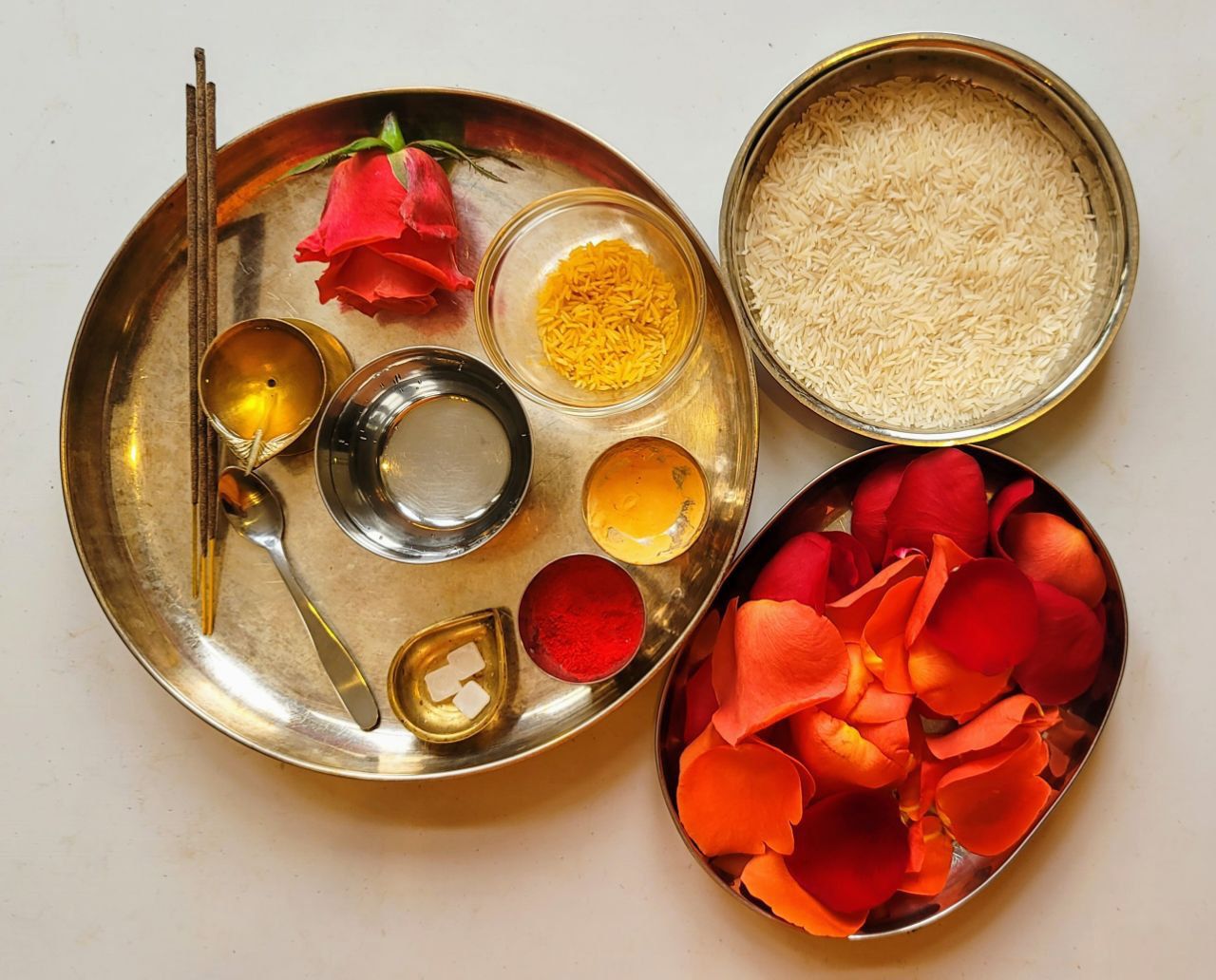 Prepared items for guided Vidyarambham Puja