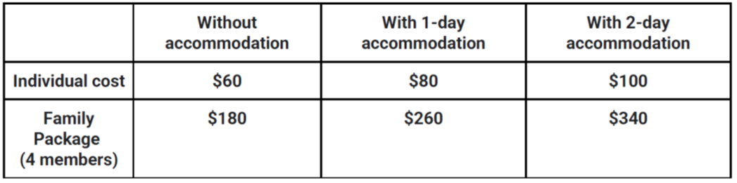 A table showing the different fees for the retreat