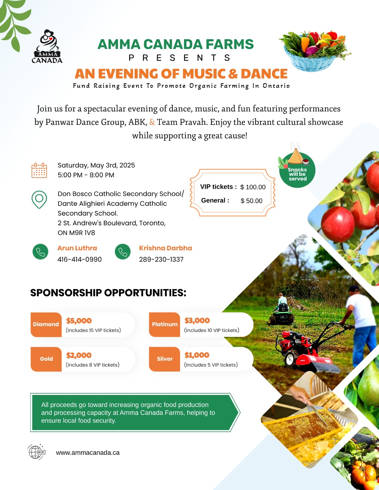 Flyer for Amma Canada Fundraiser Concert on May 3 2025
