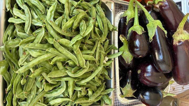 Valor beans & Italian eggplant on the sales table